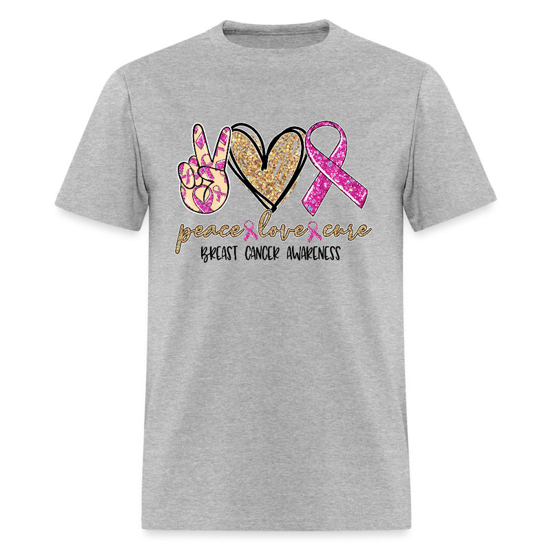 Peace Love Cure Breast Cancer Awareness Month T Shirt - heather gray