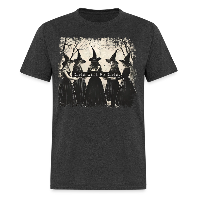 Vintage Girls Will Be Girls Witch T Shirt - heather black