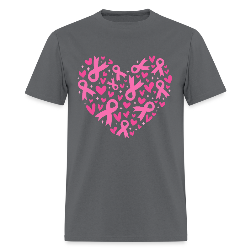 Heart Ribbons Breast Cancer Awareness Month T Shirt - charcoal