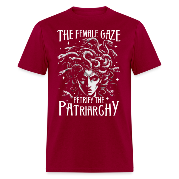 The Female Gaze Petrify The Patriarchy T Shirt - dark red