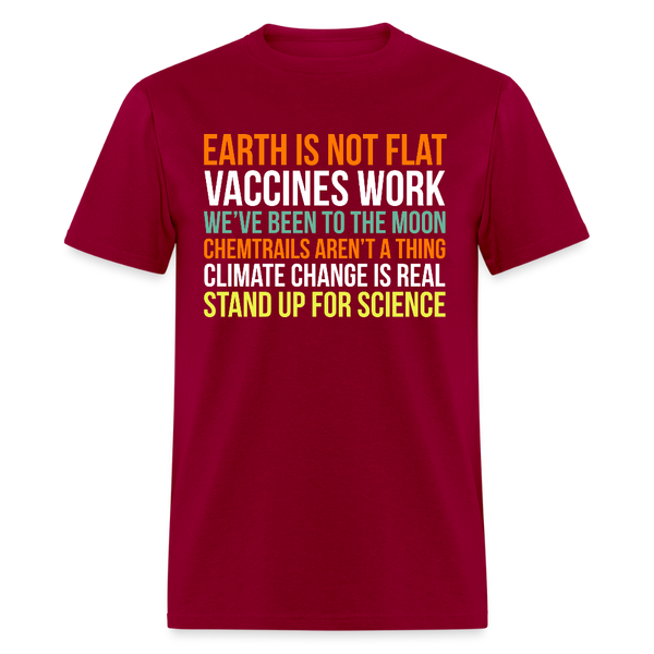 Earth Is Not Flat Vaccines Work T Shirt - dark red