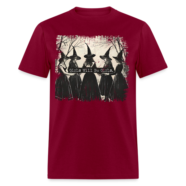 Vintage Girls Will Be Girls Witch T Shirt - burgundy