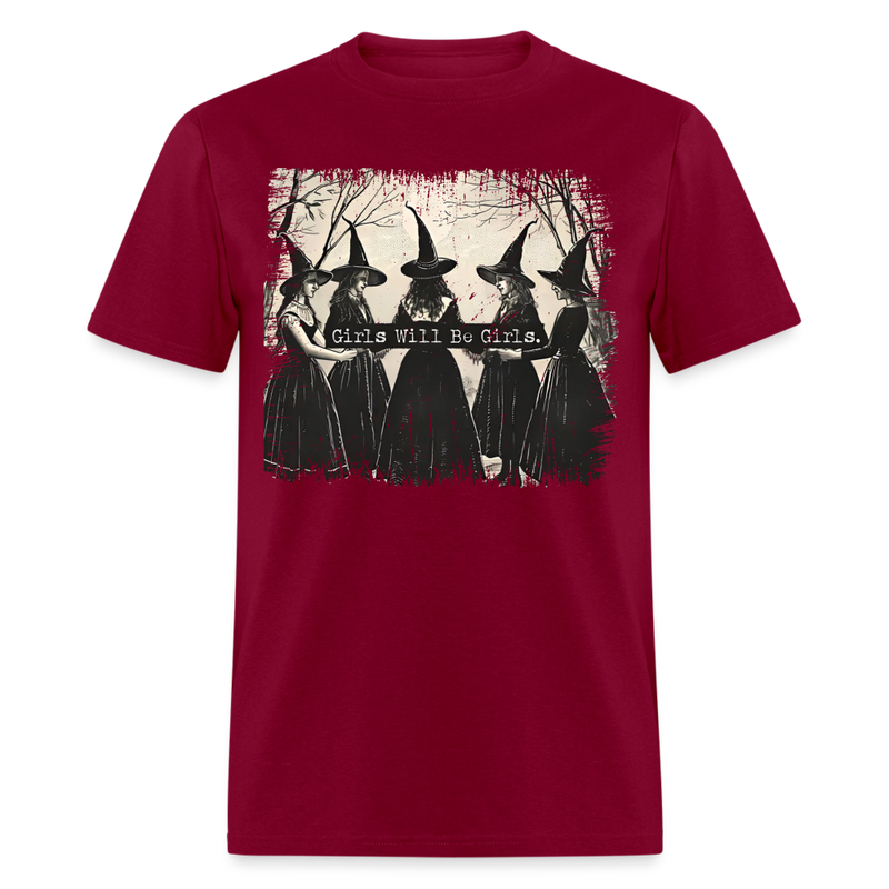 Vintage Girls Will Be Girls Witch T Shirt - burgundy