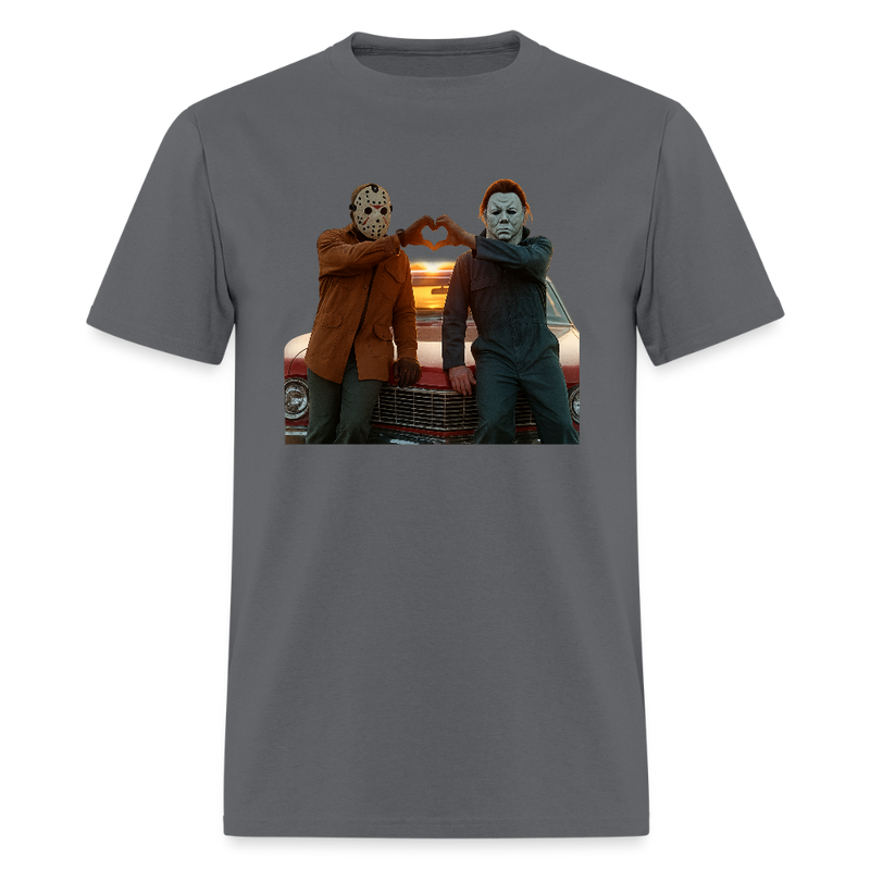 Michael and Jason Heart Hands Halloween T Shirt - charcoal