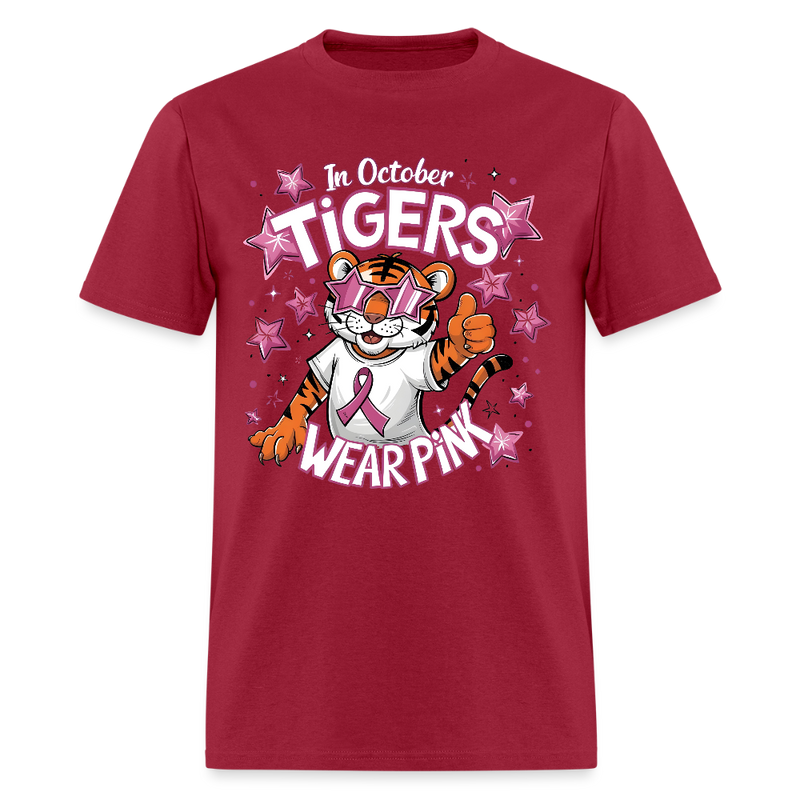 In October Tigers Wear Pink Breast Cancer Awareness Month T Shirt - dark red