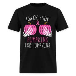 Check Your Pumpkins for Lumpkins Breast Cancer Awareness Month T Shirt - black