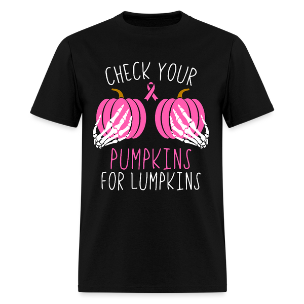 Check Your Pumpkins for Lumpkins Breast Cancer Awareness Month T Shirt - black
