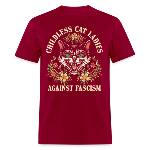 Childless Cat Ladies Against Fascism T Shirt - dark red