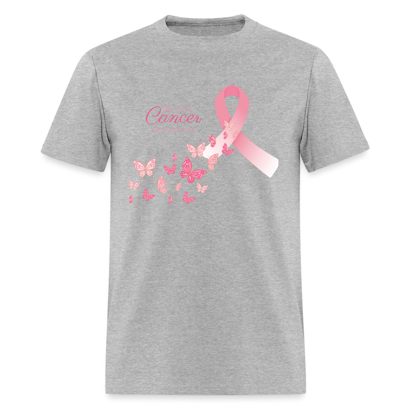 Butterfly Breast Cancer Awareness Month T Shirt - heather gray