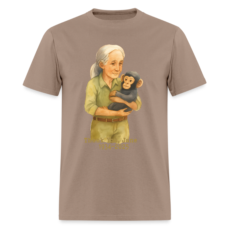 Thank You Jane Goodall 1934-2025 T Shirt - brown savana