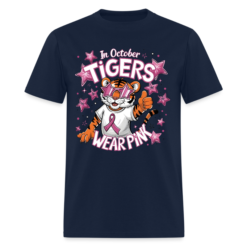In October Tigers Wear Pink Breast Cancer Awareness Month T Shirt - navy