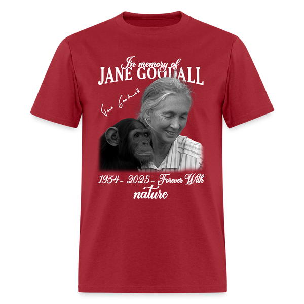 In Memory Of Jane Goodall 1932-2025 Forever With Nature T Shirt - dark red