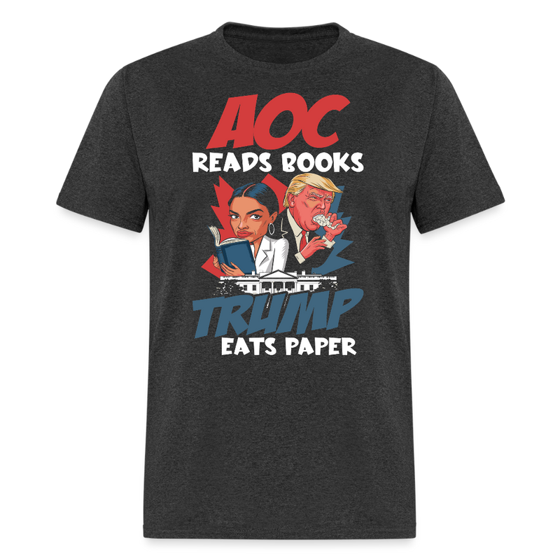 AOC Reads Books Trump Eats Paper T Shirt - heather black