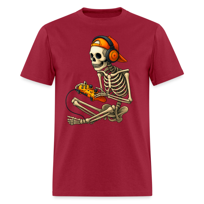 Skeleton Gamer Halloween T Shirt - 2 - dark red