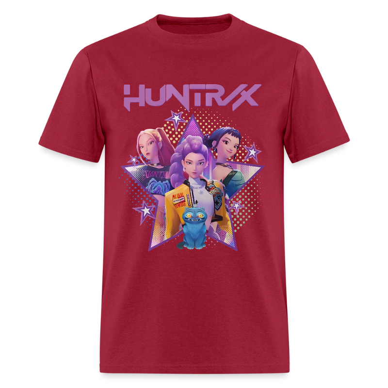 Kpop Demon Hunters Huntrix - Mira, Rumi, Zoey, Derpy Tiger - T Shirt - dark red