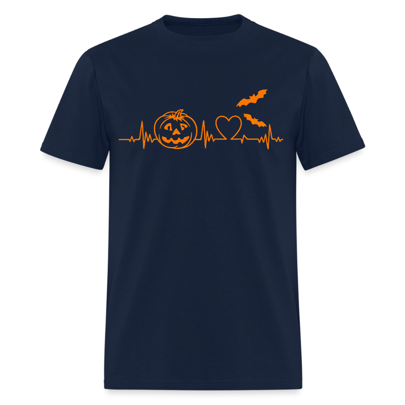 Halloween Pumpkin Heartbeat T Shirt - navy