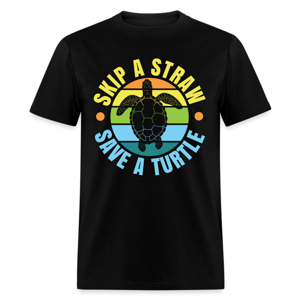 Skip A Straw Save A Turtle T Shirt - black
