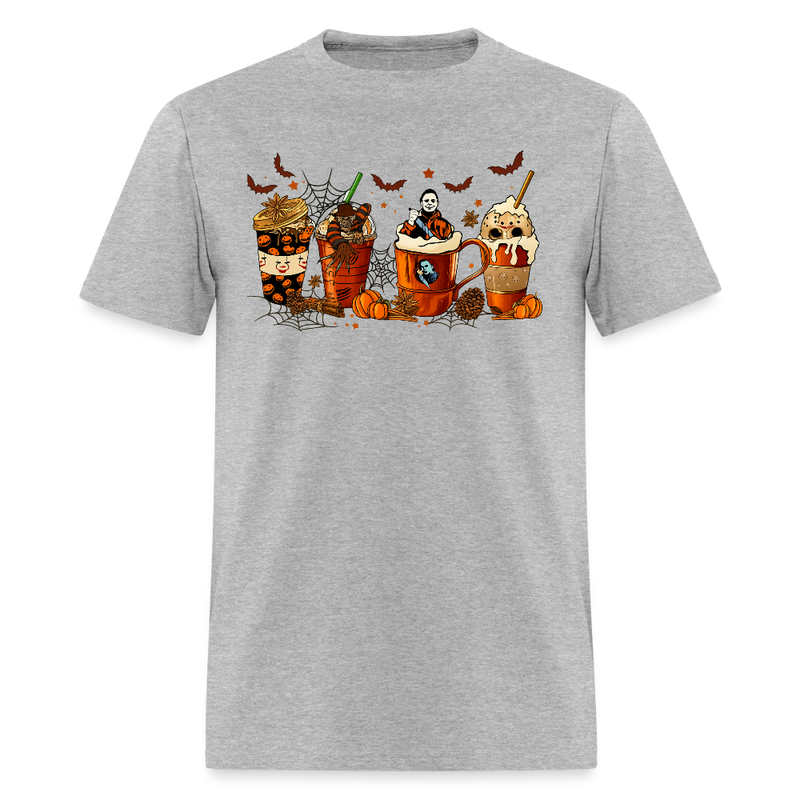 Skeleton Coffee Cups Halloween T Shirt - heather gray