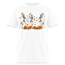 Dancing Skeleton Autumun Halloween T Shirt - white
