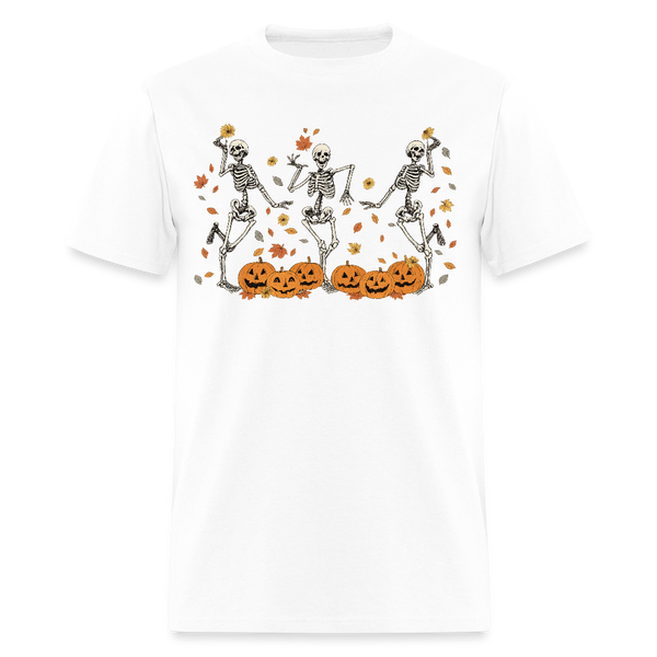 Dancing Skeleton Autumun Halloween T Shirt - white