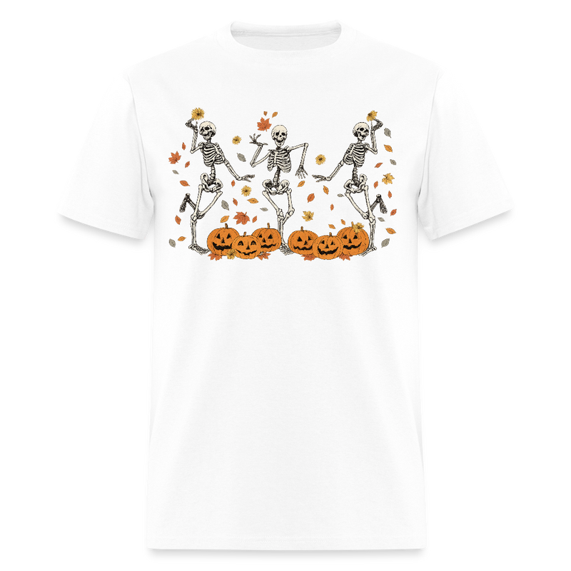 Dancing Skeleton Autumun Halloween T Shirt - white