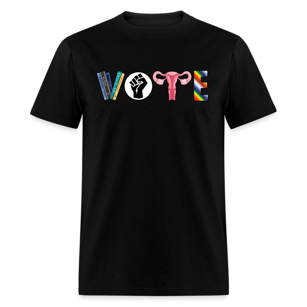 VOTE T Shirt Banned Books, BLM, Reproductive Rights, LGBTQ, Roe v Wade - black